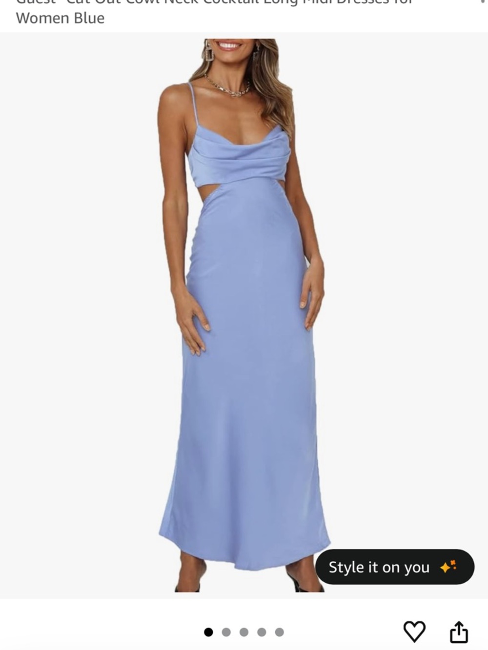 Sky Blue Satin Cowl Neck Cutout Midi Dress